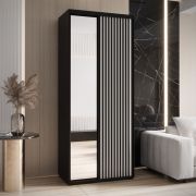Armoire à portes coulissantes Mina avec miroir | Noir/Blanc | Gain de place | 235,2 x 100 x 60 cm | Grand espace de rangement