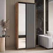 Armoire à portes coulissantes Mina blanc/chêne | Porte miroir | Rangement spacieux | 235,2 x 110 x 60 cm | Gain de place