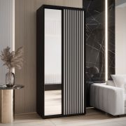 Armoire Mina noir et blanc | Grand miroir | Poignées en métal noir | Anti-poussière | 235,2 x 110 x 60 cm