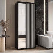 Armoire Mina avec portes coulissantes et miroir | Noir & Blanc | Moderne | Grand espace de rangement | 235,2 x 120 x 60 cm