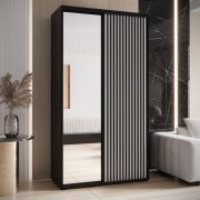 Armoire Mina portes coulissantes miroir | Blanc/Noir | Grand espace de rangement | 235,2 x 130 x 60 cm | Idéale salon & chambre