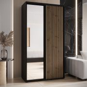 Armoire noire Mina à portes coulissantes avec miroir | Gain de place | Anti-poussière | Grand espace de rangement | 235,2 x 130 x 60 cm