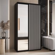 Armoire à portes coulissantes Mina avec miroir | Noir/Blanc | Grand espace de rangement | 235,2 x 140 x 60 cm