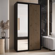 Armoire à portes coulissantes noire Mina avec miroir | Poignée métal | Grand espace de rangement | 235,2 x 140 x 60 cm