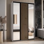 Armoire à portes coulissantes Mina avec miroir | Noir/Blanc | 235,2 x 150 x 60 cm | Poignées métal noir