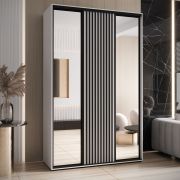 Armoire Mina portes miroir | Poignée noire métal | Gain de place | Grand espace rangement | 235,2 x 150 x 60 cm | Robuste