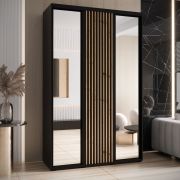 Armoire Mina noire | Portes coulissantes miroir | Grand espace de rangement | 235,2 x 160 x 60 cm