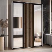 Armoire Mina portes coulissantes miroir | Blanc/Noir | Grand espace de rangement | Salon ou chambre | 235,2 x 170 x 60 cm