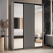 Armoire à portes coulissantes blanche Mina avec miroir | Poignée métal noir | Anti-poussière | Grand espace 235,2 x 170 x 60 cm