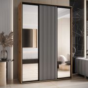 Armoire avec miroirs Mina | Chêne/Blanc | Poignées en métal noir | 235,2 x 180 x 60 cm | Idéale salon ou chambre