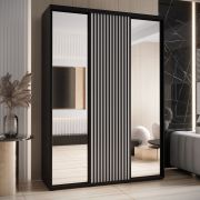 Armoire avec miroir Mina noir et blanc | Design moderne | Poignées en métal noir | 235,2 x 180 x 60 cm | Gain de place