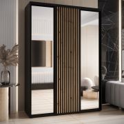 Armoire à portes coulissantes noire Mina avec miroirs | Design moderne | Poignées en métal noir | Anti-poussière | 235,2 x 180 x 60 cm