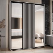 Armoire miroir Mina blanche | Poignées en métal noir | Grand espace de rangement | 235,2 x 190 x 60 cm | Nombreux compartiments