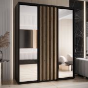 Armoire noire Mina avec miroirs | Poignées métal noir | Grande capacité | 235,2 x 190 x 60 cm | Gain de place