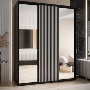 Armoire Mina portes miroir | Blanc/Noir moderne | Grand espace de rangement | Anti-poussière | 235,2 x 200 x 60 cm