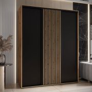 Armoire à portes coulissantes Tharo | Chêne/Noir | Rangement spacieux | 235,2 x 200 x 45 cm | Pour salon