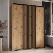Armoire à portes coulissantes Tharo effet chêne | Design moderne | Anti-poussière | Poignée métal noir | 235,2 x 200 x 45 cm