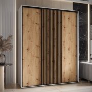 Armoire à portes coulissantes Mina blanc et chêne | Poignées en métal noir | 235,2 x 200 x 60 cm