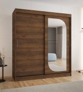 Armoire à portes coulissantes / Penderie à vêtements / Couleur : Noyer / 1,8 mètre de large / 2 tringles à vêtements / 10 compartiments / 1 porte miroir / Placage PVC