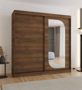 Armoire / 10 compartiments / Couleur : Noyer / 2 mètres de large / 1 porte miroir / 2 tringles à vêtements / Placage PVC / Penderie à portes coulissantes / Glissières en aluminium