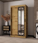 Penderie / Couleur : Chêne artisan / 2 tringles / 5 compartiments / 100 x 62 x 200 cm / Porte miroir décorative / Armoire à portes coulissantes / Détails modernes
