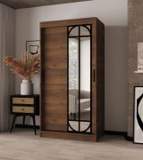 Armoire / Couleur : Noyer Warmia / 2 tringles / 5 compartiments / 100 x 62 x 200 cm / Porte miroir décorative / Armoire à portes coulissantes / Détails modernes