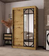 Armoire à portes coulissantes / Penderie à vêtements / Couleur : Chêne artisan / 2 tringles / 5 compartiments / Porte miroir décorative / 120 x 62 x 200 cm / Détails modernes