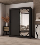 Penderie / Armoire à portes coulissantes / Couleur : Noir mat / 2 tringles / 5 compartiments / Finition haut de gamme / 150 x 62 x 200 cm / Pour chambre à coucher