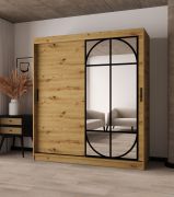Armoire à portes coulissantes / Couleur : Chêne artisan / Porte miroir / Détails modernes / 180 x 62 x 200 cm / 10 compartiments / 2 tringles à vêtements / Finitions haut de gamme