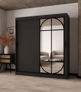 Armoire à portes coulissantes / Noir mat / Porte miroir / Détails modernes / 180 x 62 x 200 cm / 10 compartiments / 2 tringles à vêtements / Finitions haut de gamme