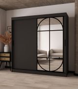 Penderie / Noir mat / Porte miroir / Détails modernes / 200 x 62 x 200 cm / Armoire à portes coulissantes / 10 compartiments / 2 tringles à vêtements / Finition haut de gamme