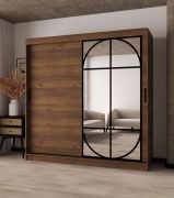 Penderie / Couleur : Noyer Warmia / Porte miroir / Détails modernes / 200 x 62 x 200 cm / Armoire à portes coulissantes / 10 compartiments / 2 tringles à vêtements / Finition haut de gamme