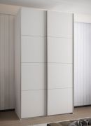 Armoire à portes coulissantes / Penderie / 6 compartiments / 245,5 x 140 x 64 cm / 2 tringles à vêtements / 2 portes coulissantes / 6 étagères / Soft-Close / Couleur : Blanc