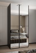 Penderie / Armoire à portes coulissantes / 2 portes coulissantes / ABS protection des bords / 245,5 x 110 x 64 cm / 6 compartiments / 2 tringles à vêtements / Couleur : Noir /Soft-Close