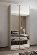 Penderie / Armoire à portes coulissantes / 245,5 x 110 x 64 cm / 2 tringles à vêtements / 6 compartiments / Soft-Close / 2 portes coulissantes / 6 étagères / Couleur : Cachemire