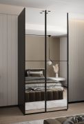 Penderie / Armoire à portes coulissantes / 245,5 x 120 x 64 cm / 2 tringles à vêtements / 2 portes coulissantes / 6 compartiments / 6 étagères / Couleur : Noir / Soft-Close