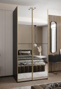 Penderie / Armoire à portes coulissantes / 2 portes coulissantes / 2 tringles à vêtements / 245,5 x 120 x 64 cm / 6 compartiments / 6 étagères / Couleur : Noir / Soft-Close