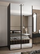 Penderie / Armoire à portes coulissantes / 2 tringles à vêtements / 245,5 x 130 x 64 cm / 2 portes coulissantes / 6 compartiments / Couleur : Noir / 6 compartiments / Soft-Close