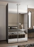 Armoire à portes coulissantes avec deux tringles à vêtements / Soft-Close / 2 portes coulissantes / 245,5 x 130 x 64 cm / 6 compartiments / Couleur : Noir / ABS protection des bords