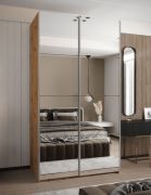 Penderie / Armoire à portes coulissantes / 2 tringles à vêtements / 245,5 x 140 x 64 cm / 2 portes coulissantes / Soft-Close / Miroir / Couleur : Chêne Artisan / 6 compartiments