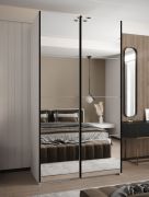Penderie / Armoire à portes coulissantes / 2 tringles à vêtements / 2 portes coulissantes / Miroir / 245,5 x 140 x 64 cm / Couleur : Blanc / Soft-Close / 6 compartiments