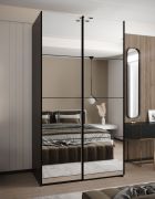 Penderie / Armoire à portes coulissantes / Soft-Close / 2 portes coulissantes / 245,5 x 140 x 64 cm / Miroir / 2 tringles à vêtements / 6 compartiments / Couleur : Noir