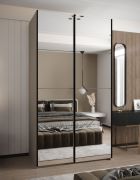 Penderie / Armoire à portes coulissantes / Miroir / 245,5 x 140 x 64 cm / Couleur : Cachemire / 2 portes coulissantes / 2 tringles à vêtements / Soft-Close / 6 compartiments