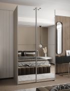 Penderie / Armoire à portes coulissantes / Couleur : Cachemire / Miroir / 245,5 x 140 x 64 cm / 2 tringles à vêtements / Soft-Close / 6 compartiments / 2 portes coulissantes