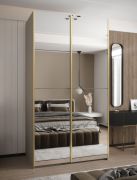 Penderie / Armoire à portes coulissantes / 245,5 x 140 x 64 cm / Couleur : Cachemire /6 compartiments / 2 tringles à vêtements / 2 portes coulissantes / Soft-Close / Miroir