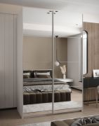 Penderie / armoire à portes coulissantes / 2 tringles à vêtements / Soft-Close / 6 étagères / 245,5 x 150 x 64 cm / Couleur : blanc / Miroir / 6 compartiments