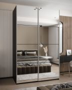 Penderie / Armoire à portes coulissantes / Miroir / 245,5 x 150 x 64 cm / Soft-Close / Couleur : Noir / 2 tringles à vêtements / 2 portes coulissantes / 6 compartiments