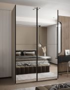 Penderie / Armoire à portes coulissantes / Soft-Close / 245,5 x 150 x 64 cm / Couleur : Noir / 2 tringles à vêtements / 6 compartiments / 2 portes coulissantes / Miroir