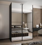 Penderie / Armoire à portes coulissantes / 245,5 x 160 x 54 / Soft-Close / Miroir / 2 tringles à vêtements / 11 compartiments / Couleur : Noir / 2 portes coulissantes