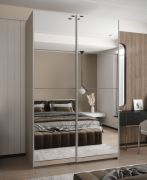 Penderie / Armoire à portes coulissantes / 2 tringles à vêtements / 2 portes coulissantes / 245,5 x 160 x 64 cm / Soft-Close / Miroir / 11 compartiments / Couleur : Cachemire